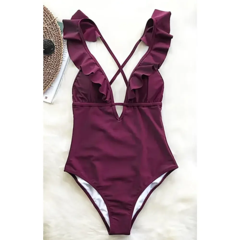 Heart Falbala One-piece Swimsuit, Size Medium - Picture 3 of 4
